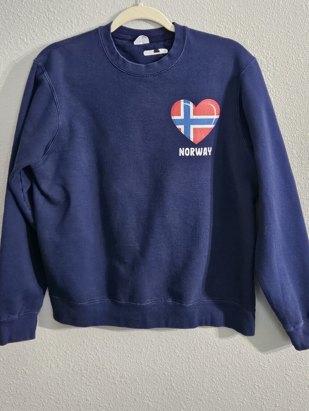 "Norway" Crewneck Blue Sweatshirt from Port Authority, Size Small?